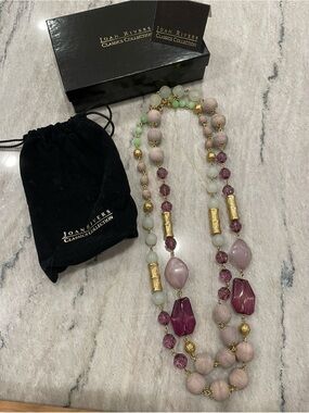 Vintage Joan Rivers long multicolor mixed bead purple green necklace 48” long